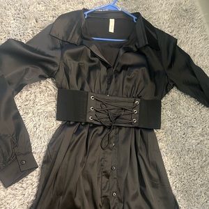 Black silk shirt dress